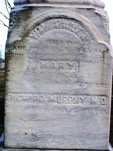 Marker erected to William Dwyer (1800-1846), his wife Mary (1800-1875), and her brother Dr. Richard Murphy at St. Mary’s Cemetery in Waukegan.