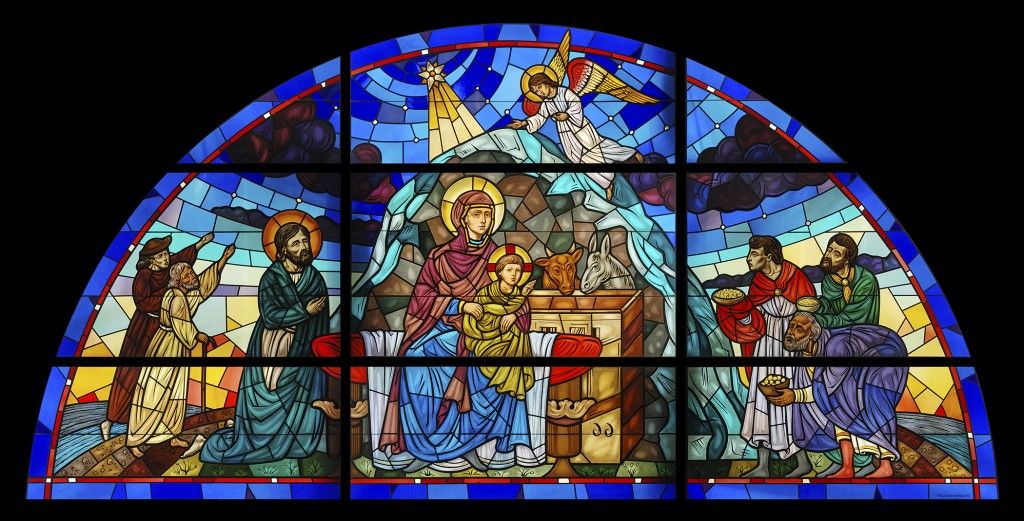Stained glass in the current structure.