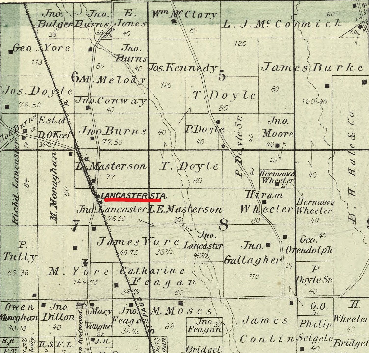 The 1885 Deerfield Township map shows Lancaster station.