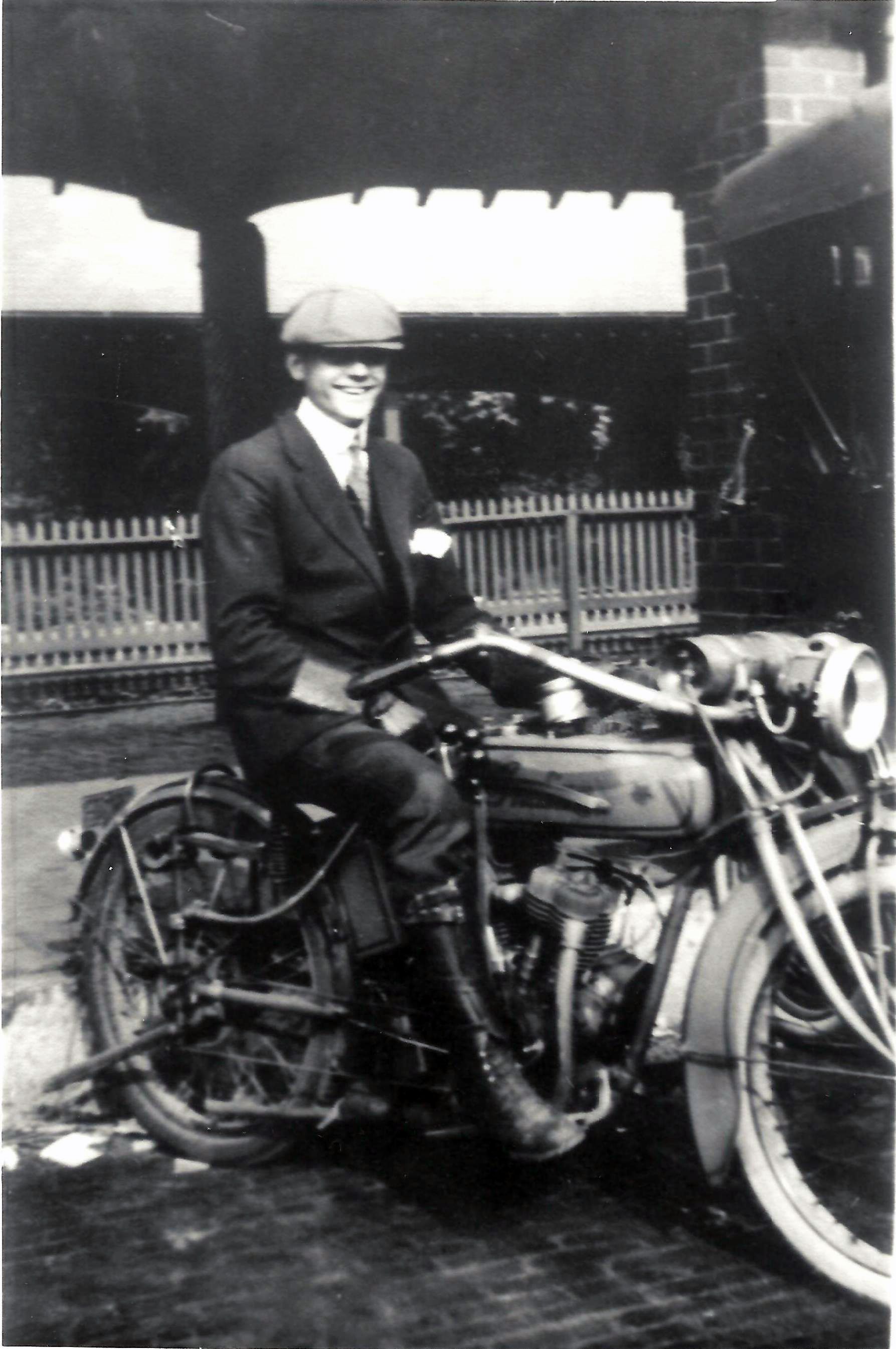 Ferdinand Berghorn Jr, c. 1917, at the Lake Forest train station on a police motorcycle. In the 1910s and 1920s, Lake Forest’s police officers used bicycles and motorcycles for their patrols.