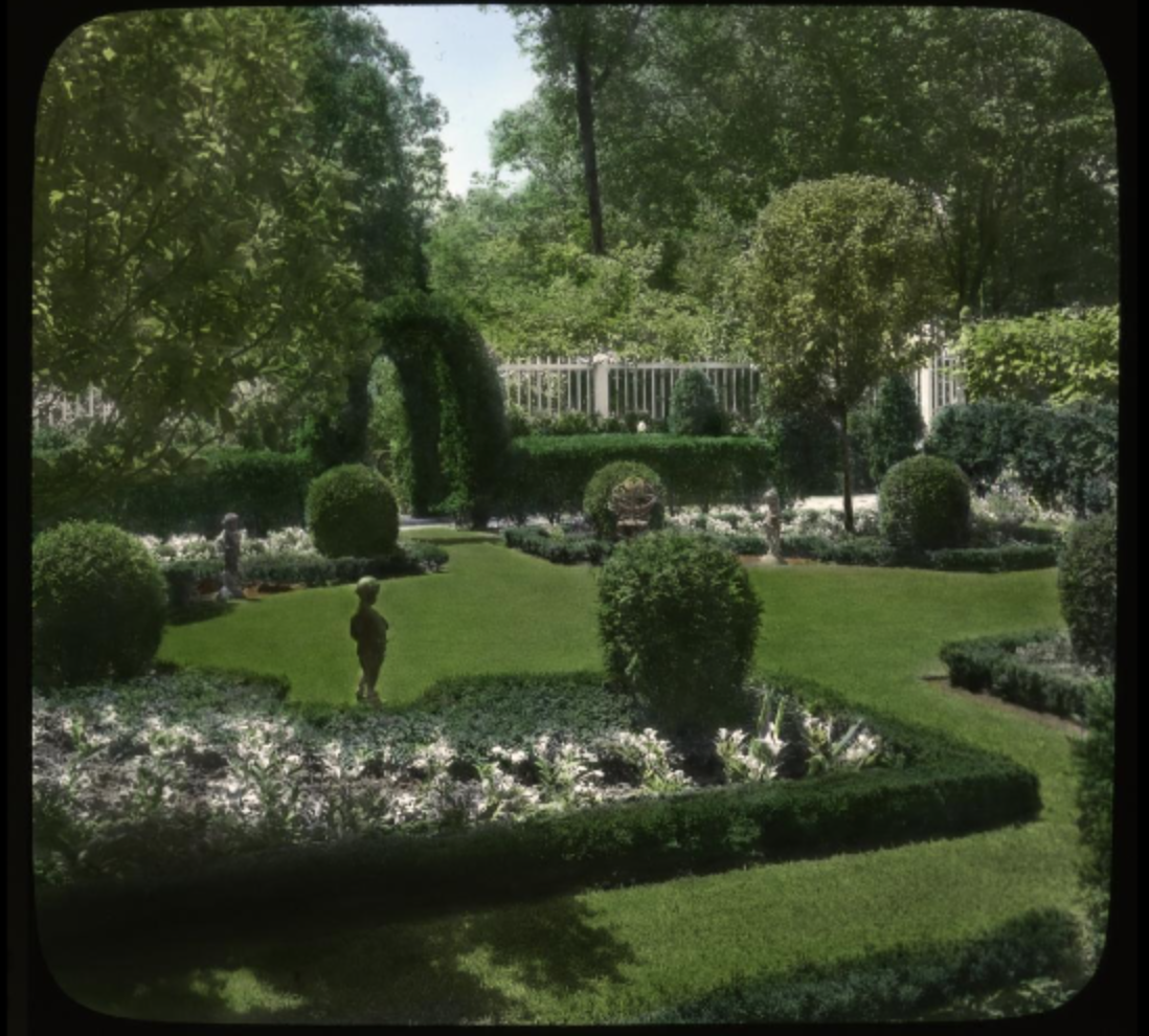 Richard Bentley and Phoebe Norcross Bentley estate, 1421-35 Lake Road, garden renovation in 1938. Image Source: Garden Club of American, Smithsonian.