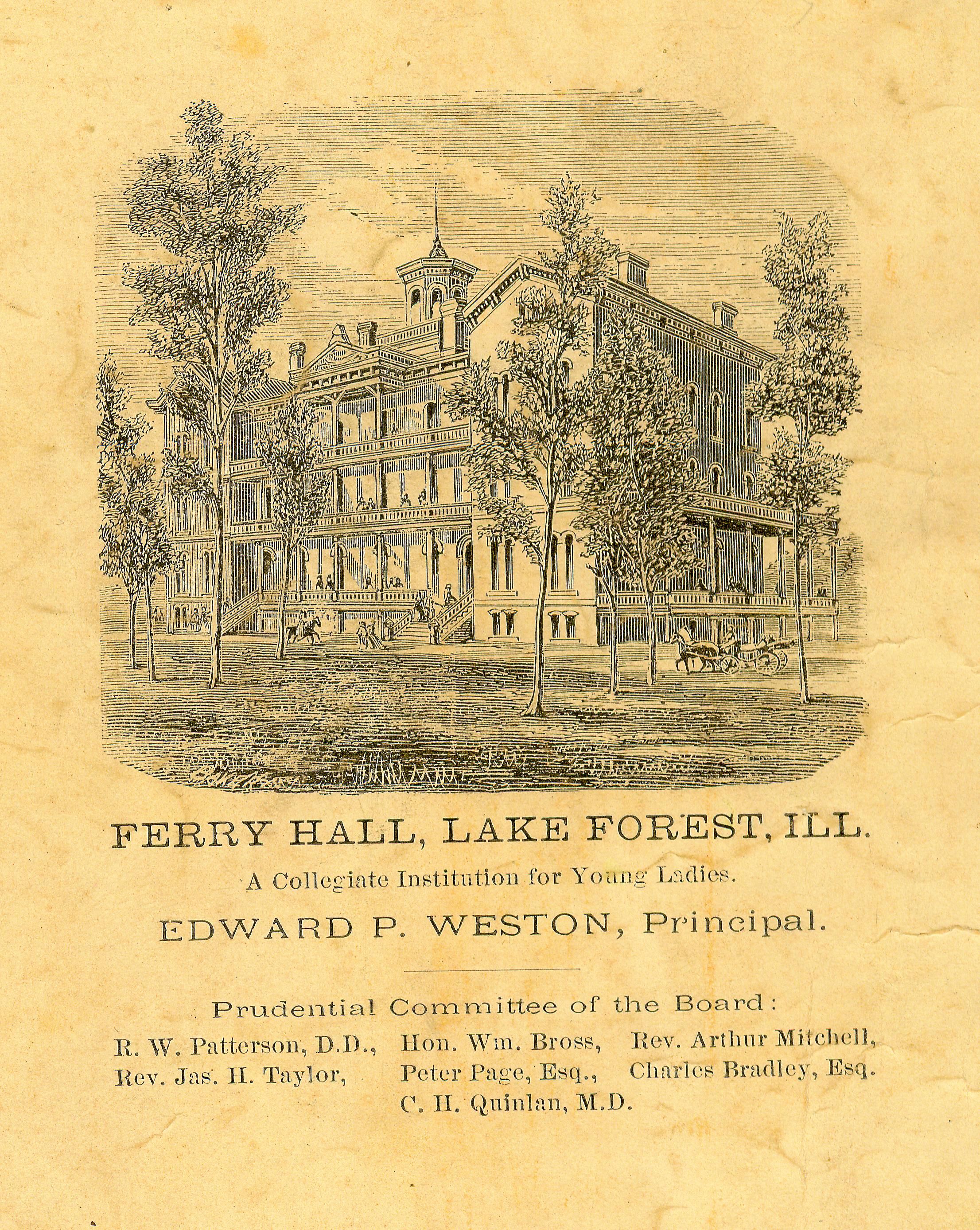 Original campus building, first published catalog, 1869. Courtesy Lake Forest Academy Archives.