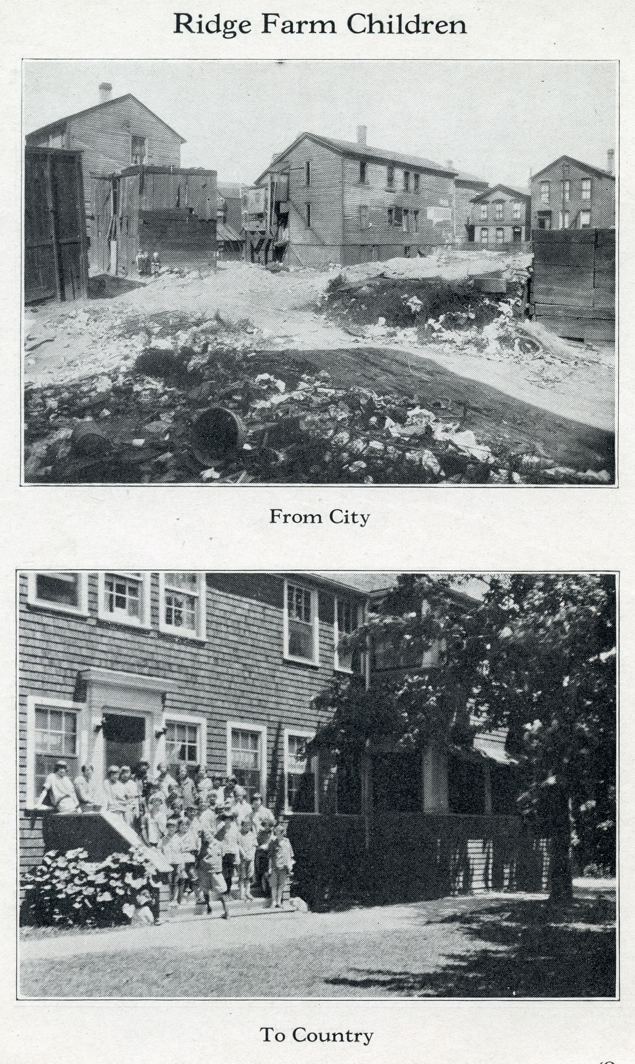 These images, from 1920s promotional brochures, advertise the benefits of a stay at Ridge Farm for urban children.