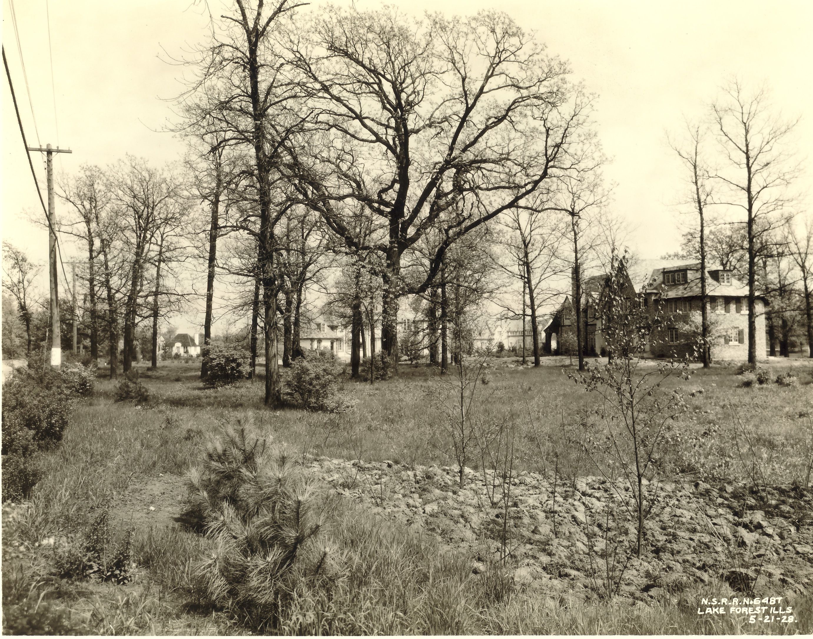 Homes of Deerpath Hill Estates during the neighborhood’s early stages of development. Southeast corner of Deerpath and Waukegan, looking east, 1928.