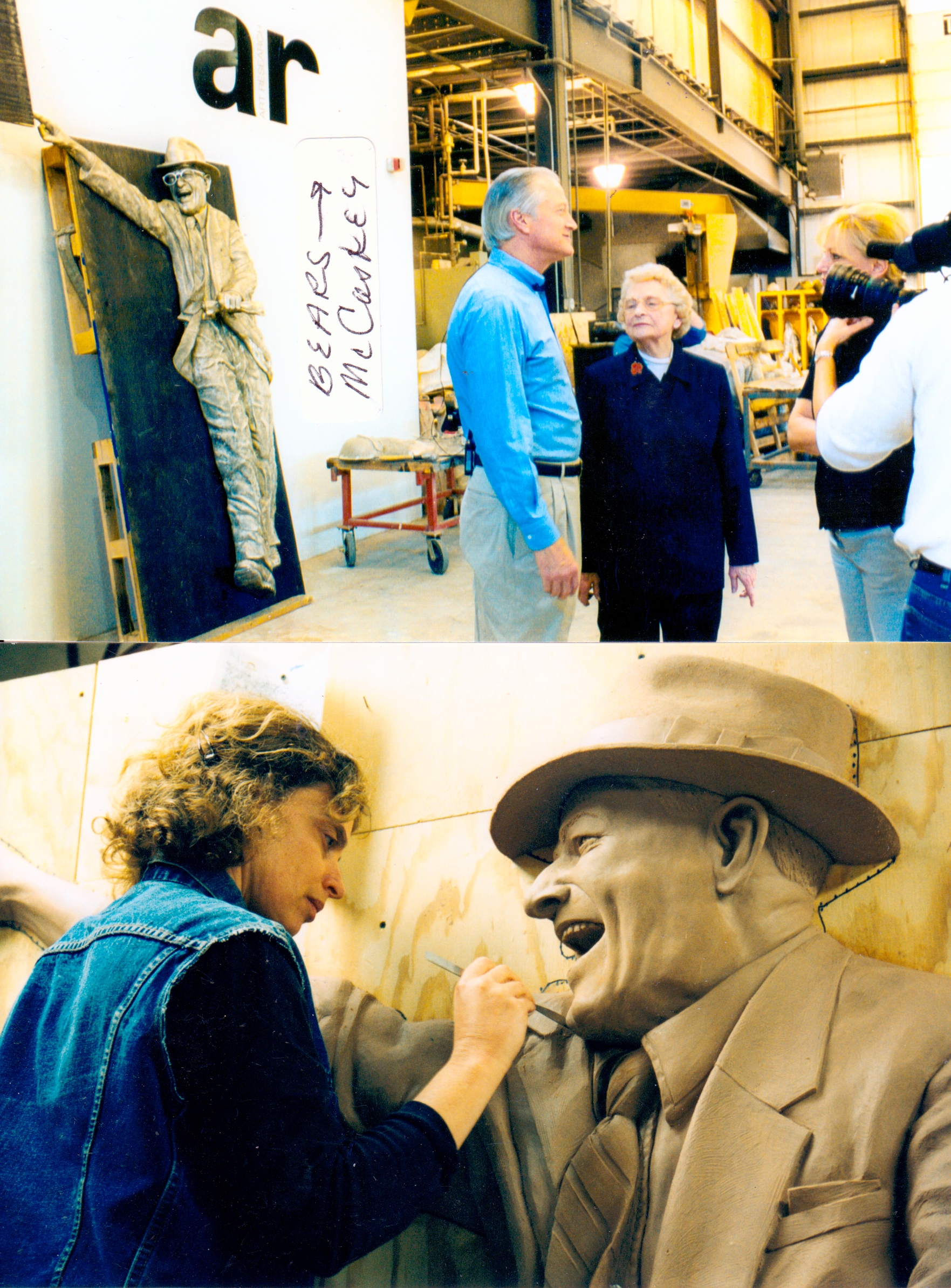 Virginia McCaskey, Owner of the Chicago Bears, and Michael McCaskey, then-Chicago Bears CEO, at the studio for review